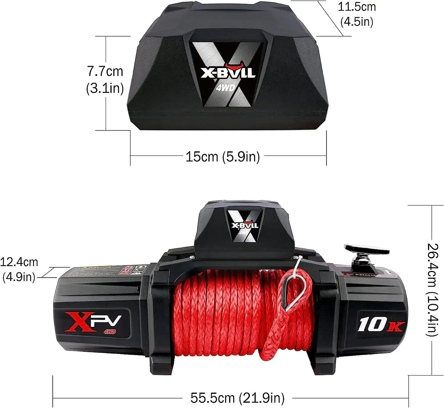 X-BULL Winch - 10000 Lbs BJ Load Capacity Electric Winch Kit - 12V Synthetic Rope Winch, Waterproof IP67 Electric Winch With Rope Fairlead With Wireless Handheld Remote Control And Wired Control Recov